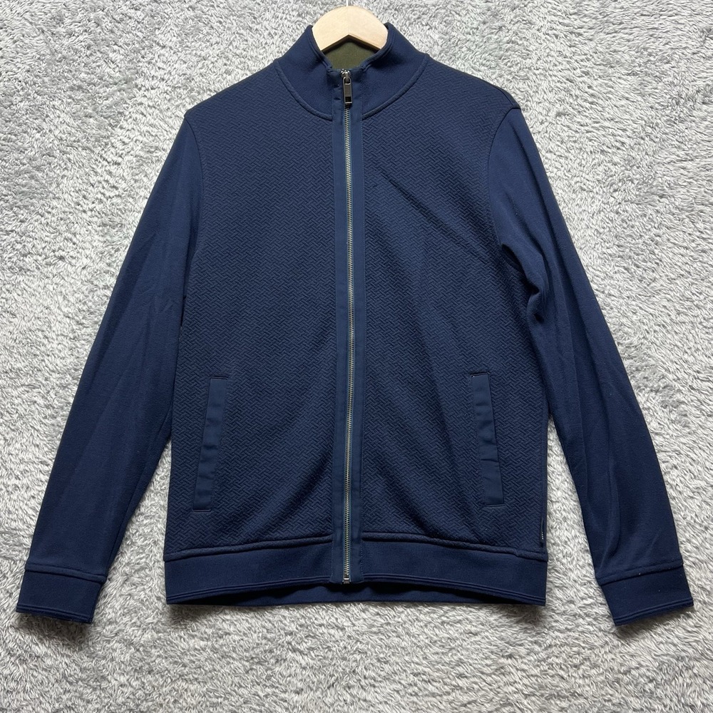 Ted Baker‎ Jacket Mens 4 US Large Navy Blue Bomber Full Zip Mock Neck Preppy